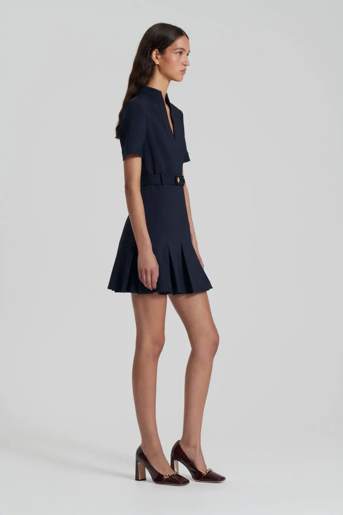 Scanlan Theodore Tailored Pleat Dress Navy Size AU 8 - Image 2