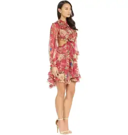Zimmermann Melody Lace Up Short Dress Red Floral Size 2/ Au 12 for rent on The Volte - image 2