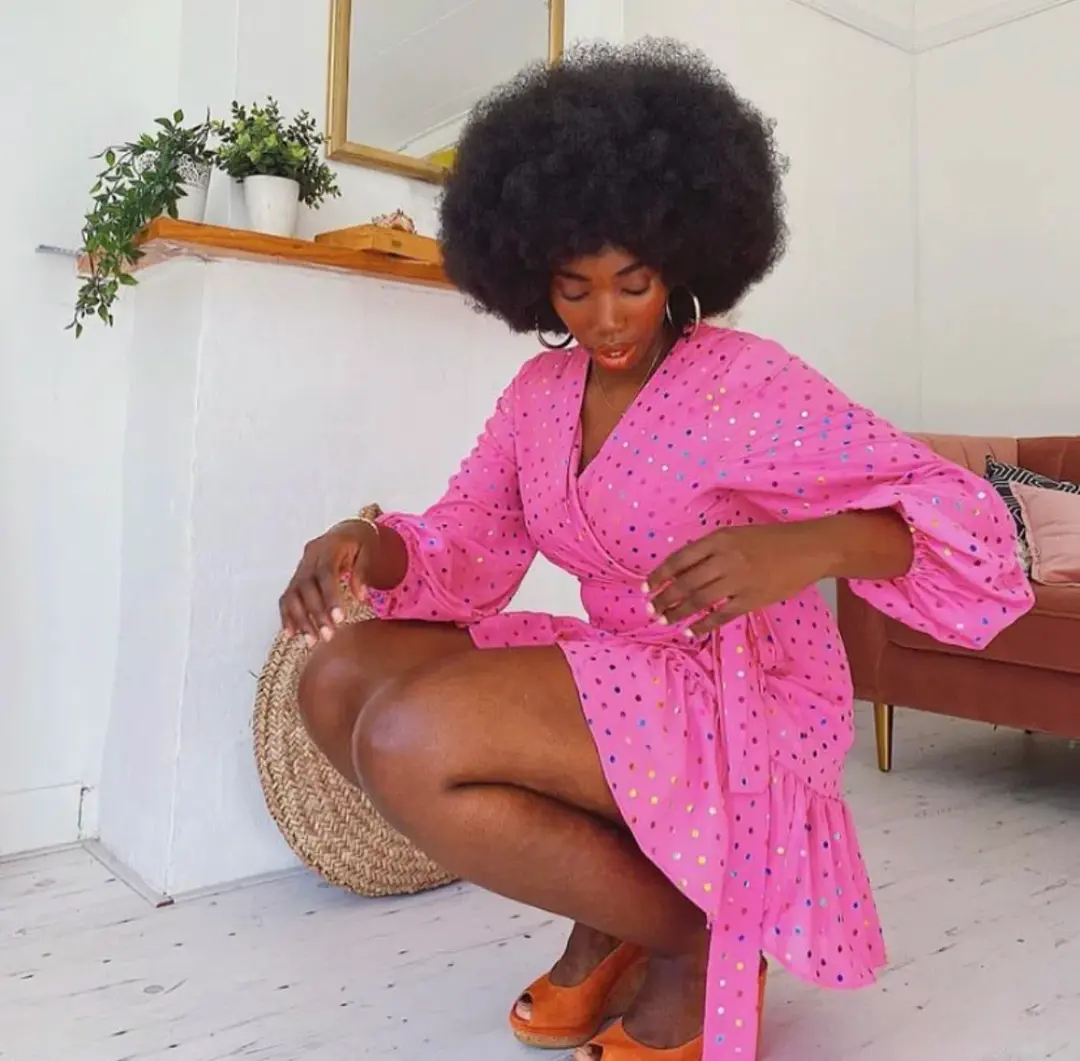 Never Fully Dressed Foil Spot Mini Wrap Dress Pink Size AU 8 for rent on The Volte - main image