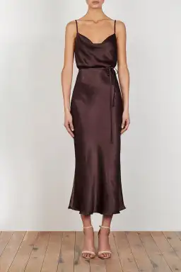 Shona Joy Bias Cowl Midi Dress Chocolate Size 10 for rent on The Volte - image 1