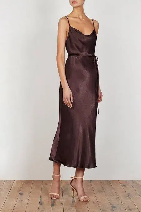 Shona Joy Bias Cowl Midi Dress Chocolate Size 10 for rent on The Volte - main image