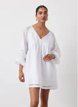 Joslin Lilian Linen Ramie Mini Smock Dress White Size 14 for rent on The Volte - image 2