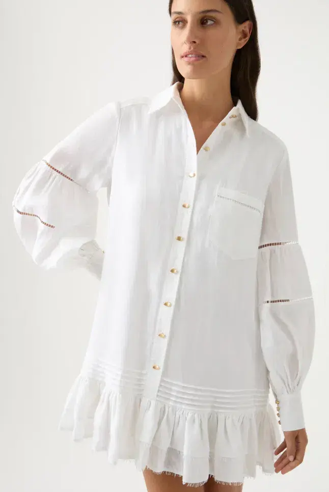Aje Lotus Shirt Dress White Size 16 for rent on The Volte - main image