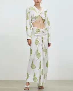 Christopher Esber Ruched Paisley Silk Top in Green Print Size 10 for rent on The Volte - image 1