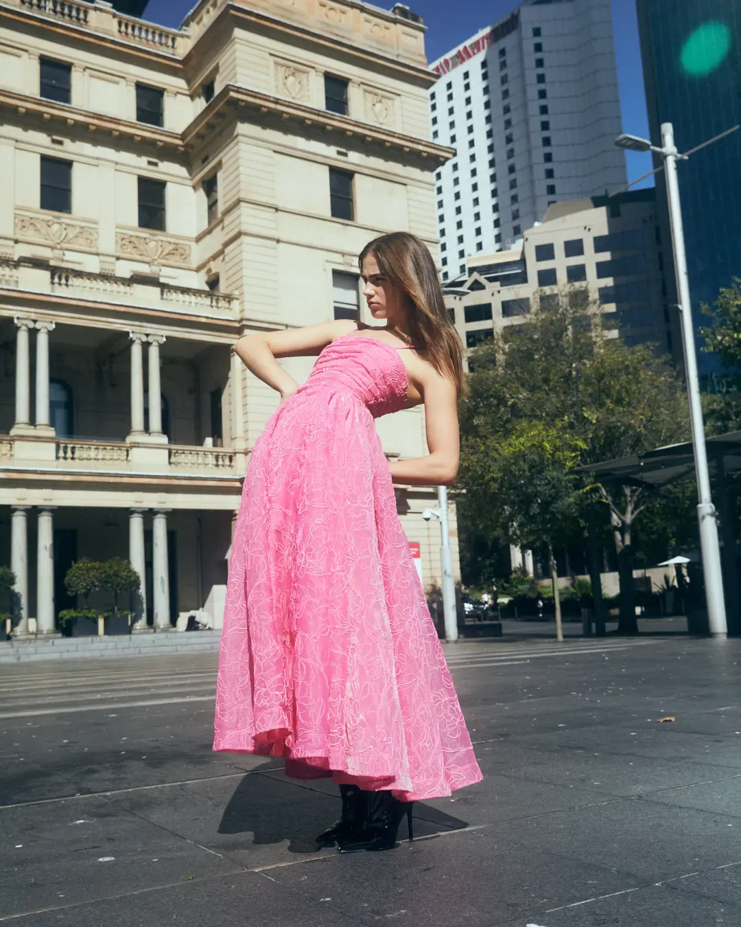 Aje Evangeline Cornelli Maxi Dress Pink Size AU 8 for rent on The Volte - main image