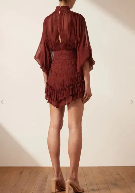 Shona Joy Safira Long Sleeve Mini Dress Sangria Size 8 for rent on The Volte - main image