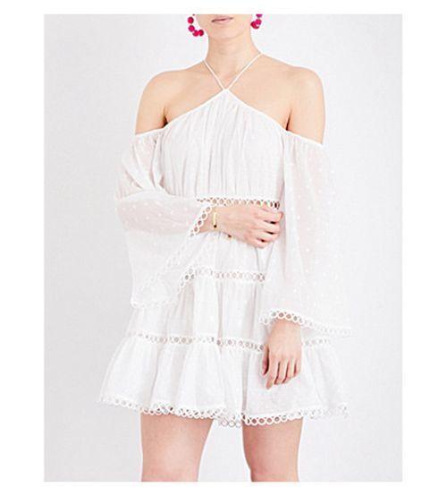Zimmermann Jasper Dot Floating Cold Shoulder Mini Dress White Size 6 for rent on The Volte - main image
