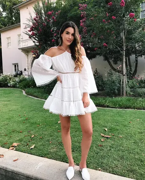 Zimmermann Jasper Dot Floating Cold Shoulder Mini Dress White Size 6 for rent on The Volte - main image