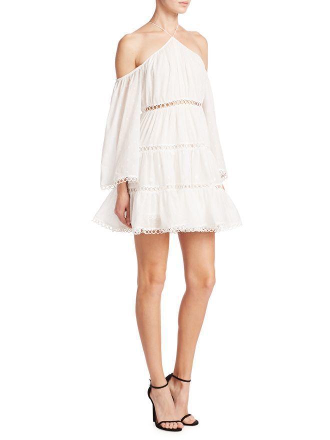 Zimmermann Jasper Dot Floating Cold Shoulder Mini Dress White Size 6 for rent on The Volte - main image