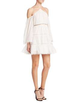 Zimmermann Jasper Dot Floating Cold Shoulder Mini Dress White Size 6 for rent on The Volte - image 1