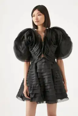 Aje Amour Ruffle Mini Dress Black Size 8 / S for rent on The Volte - image 2