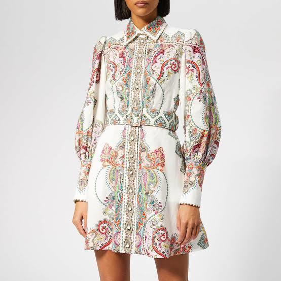 Zimmermann Ninety Six Shirt Mini Dress Lennon Paisley Print Size 6 for rent on The Volte - main image