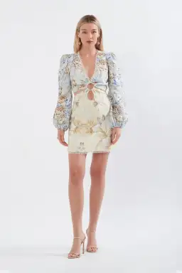 Sonya Moda Cut Out Printed Linen Mini Dress Botanica Print Size 6 for rent on The Volte - image 1