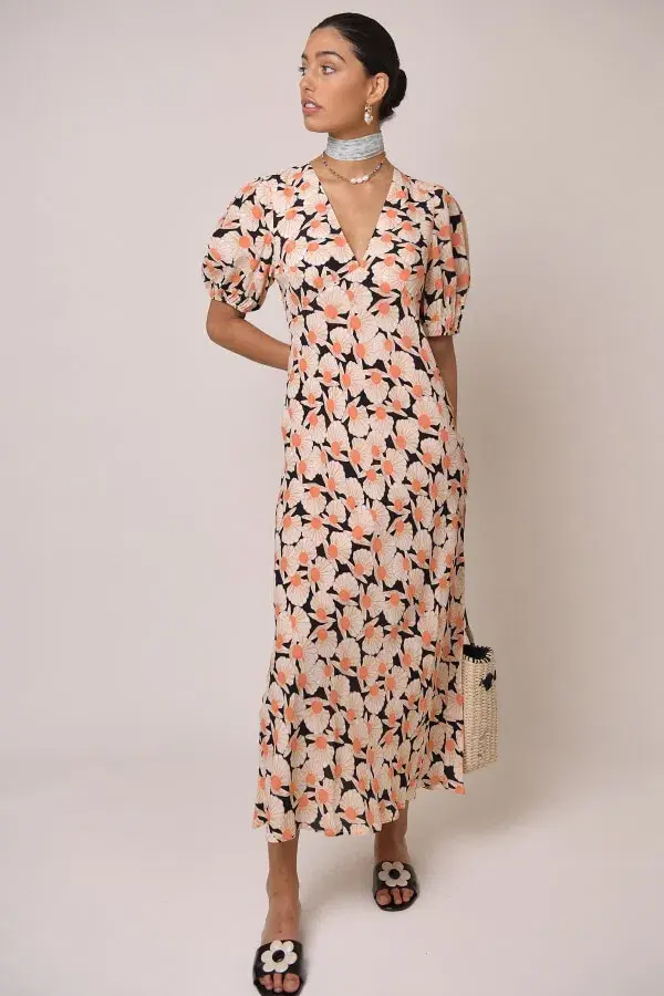 Rixo Poppy Pearl Shell Mono Coral Size S/UK10 for rent on The Volte - main image