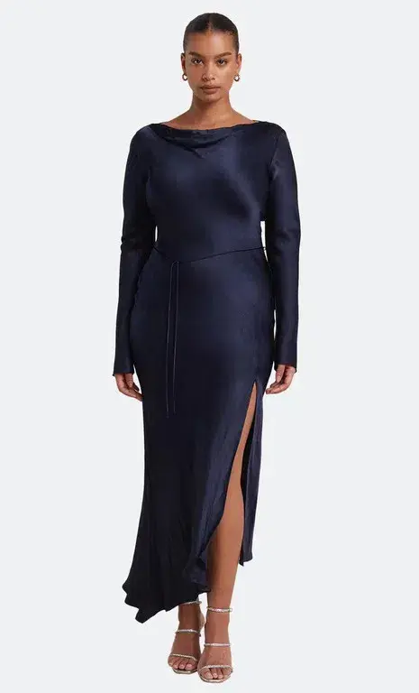 Bec & Bridge Moon Dance Long Sleeve Cowl Dress Navy Size AU 18 for rent on The Volte - main image
