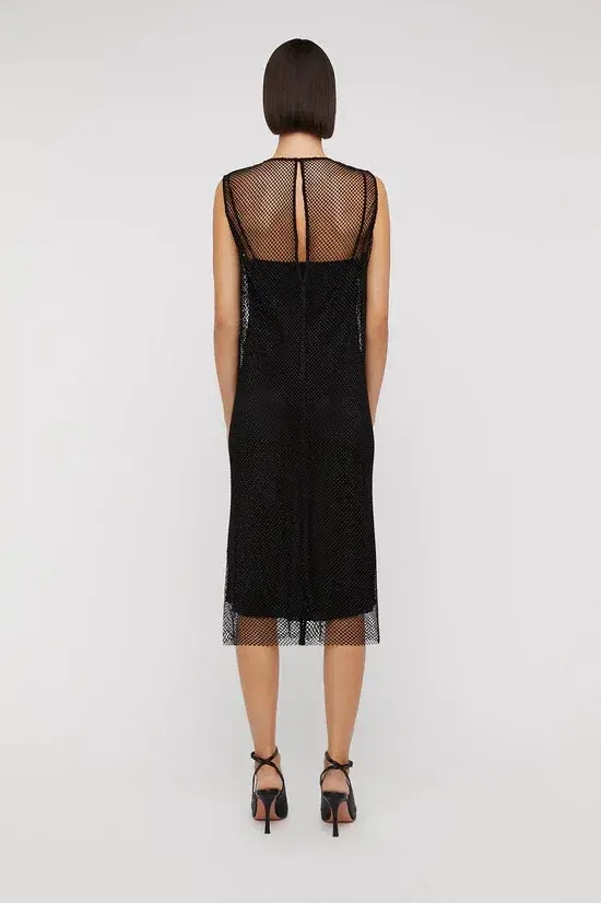 Scanlan Theodore Diamante Mesh Dress Black Size AU 6 - Image 2