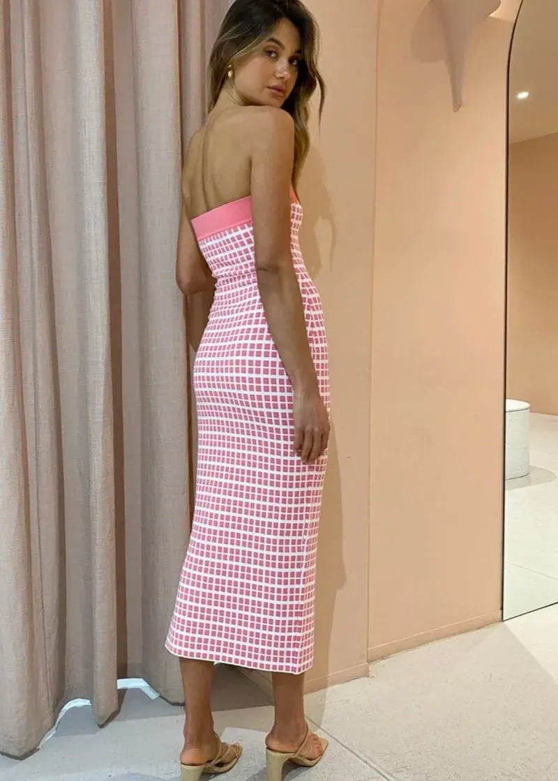 By Johnny Isabella Check Strapless Knit Dress Pink Size Small/Au 8 - Image 3