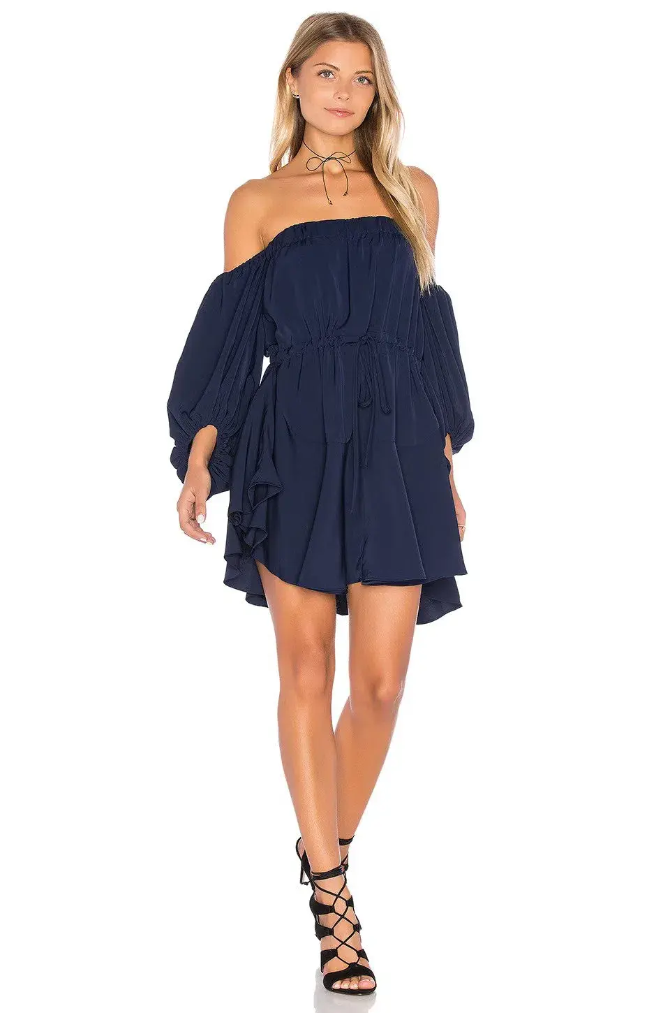 Shona Joy Leticia Core Off Shoulder Mini Dress Navy Size 6 for rent on The Volte - main image