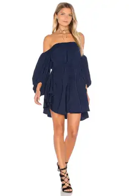 Shona Joy Leticia Core Off Shoulder Mini Dress Navy Size 6 for rent on The Volte - image 1
