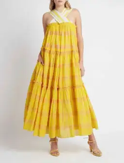 Aje Wilderness Tiered Dress Yellow Check Size 6 for rent on The Volte - image 1