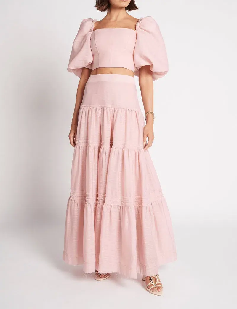 Aje Imprint Maxi Skirt Pink Size 8 / S for rent on The Volte - main image