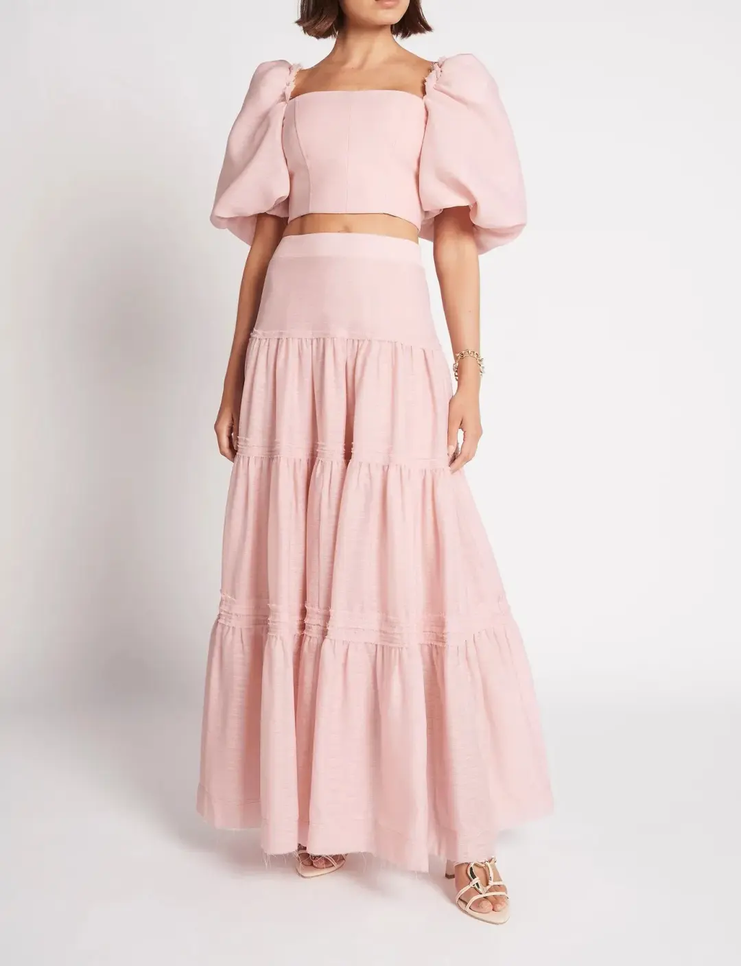 Aje Esme Puff Sleeve Cropped Top Pink Size 10 / M for rent on The Volte - main image