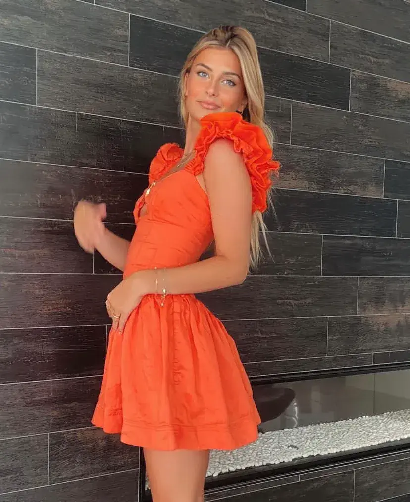 Aje Simone Frill Sleeve Mini Dress Orange Size 6 / XS for rent on The Volte - main image