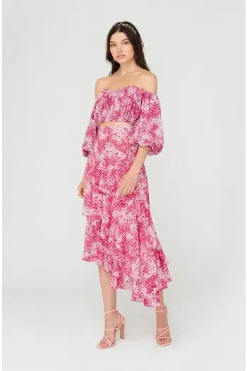 Sheike Ditsy Floral Top And Skirt Pink Set Size AU 10 for rent on The Volte - main image