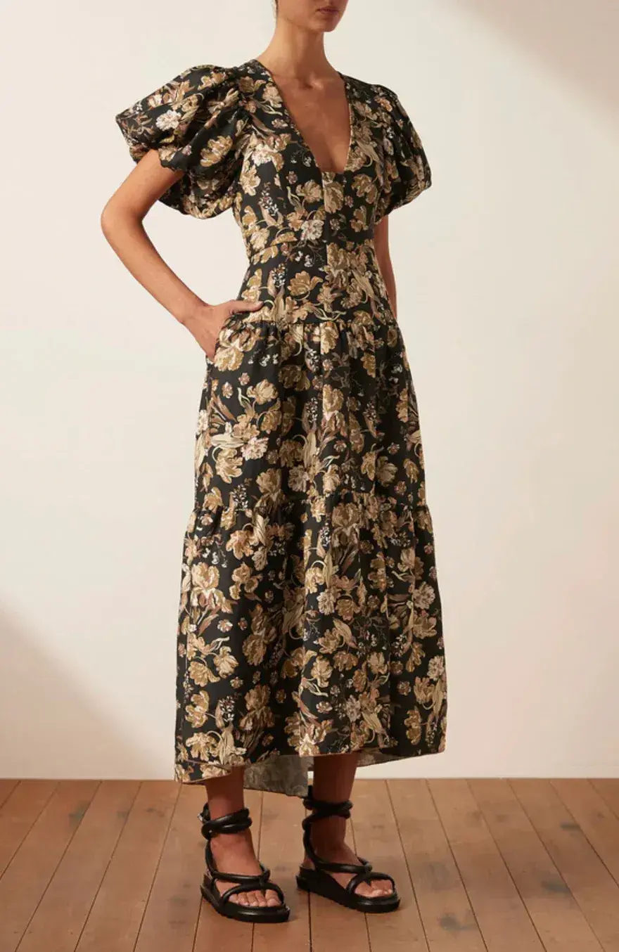 Shona Joy Palermo Plunged Short Sleeve Midi Dress Black Size AU 16 for rent on The Volte - main image