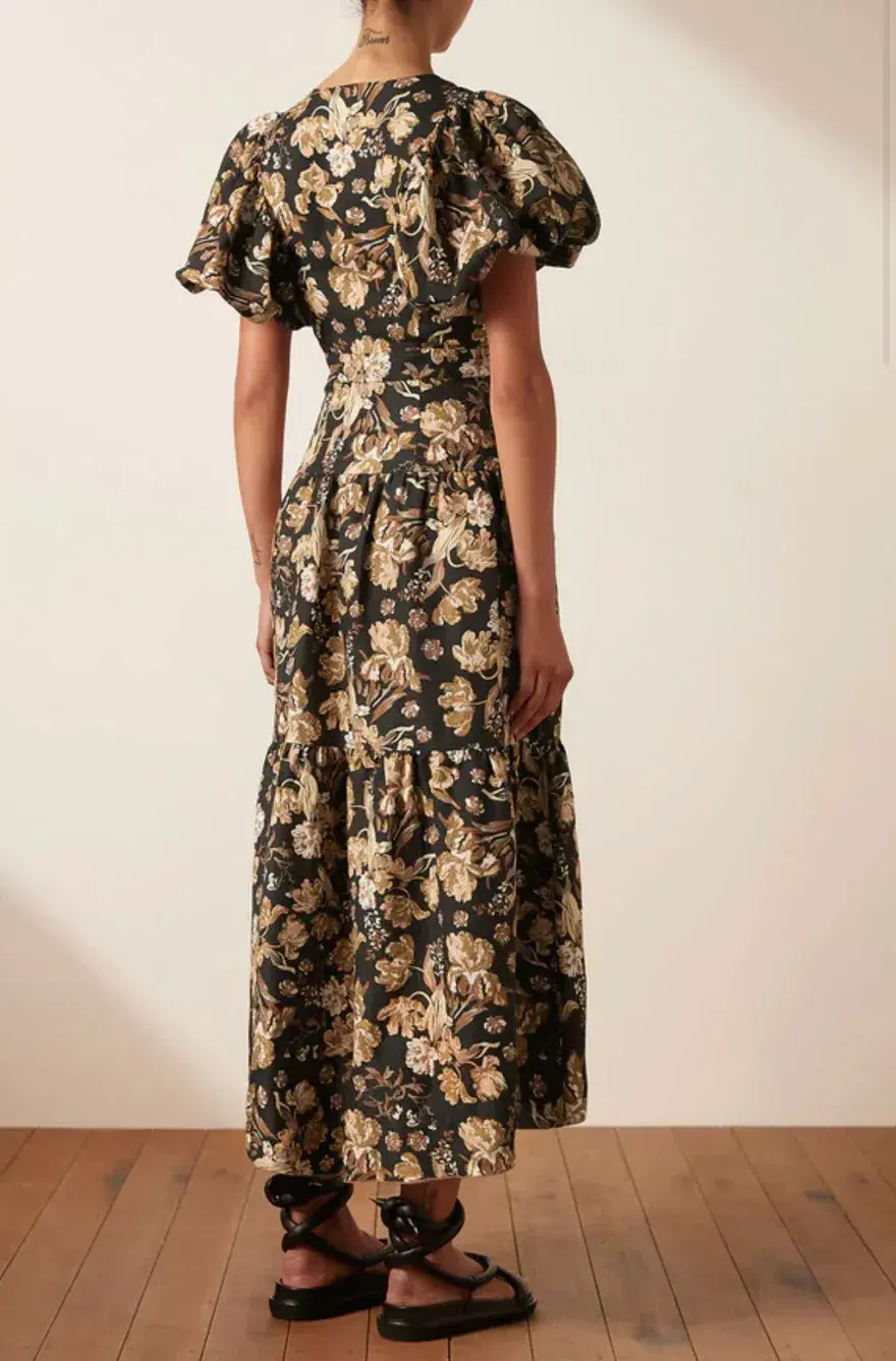 Shona Joy Palermo Plunged Short Sleeve Midi Dress Black Size AU 16 for rent on The Volte - main image