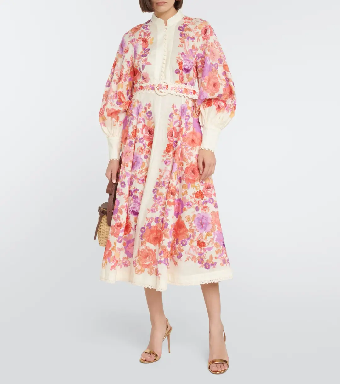 Zimmermann The Raie Billow Sleeve Midi Dress in Red/Purple Floral Size 3 / AU 14 for rent on The Volte - main image