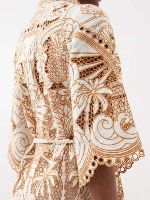 Zimmermann Ginger Embroidered Shirt Dress Ivory/Tan Size 0P/Au 6 for rent on The Volte - main image