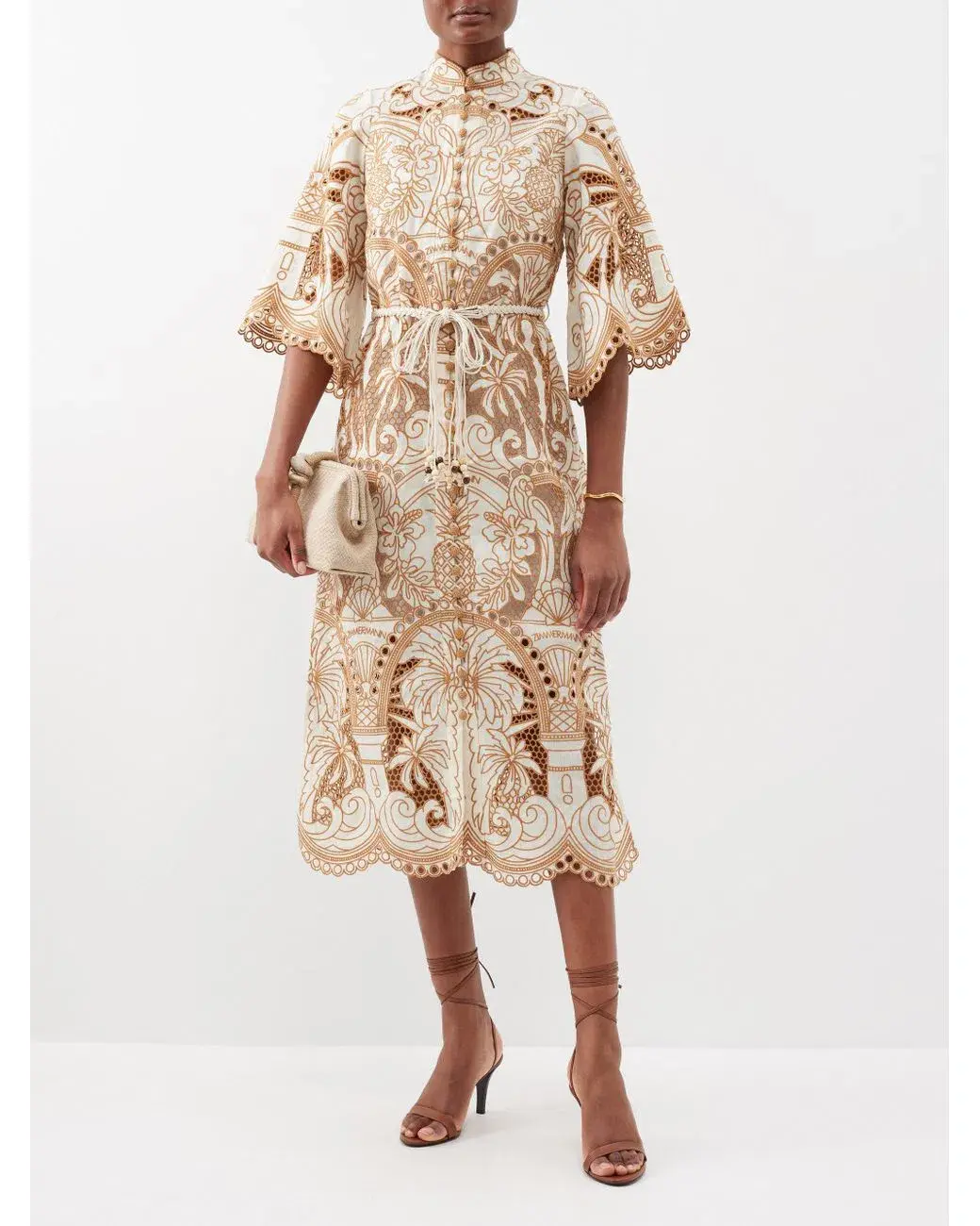 Zimmermann Ginger Embroidered Shirt Dress Ivory/Tan Size 0P/Au 6 for rent on The Volte - main image