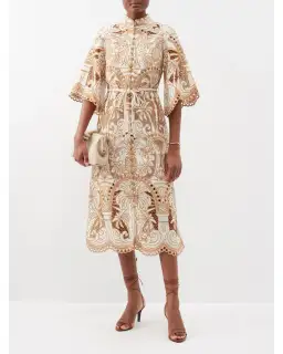 Zimmermann Ginger Embroidered Shirt Dress Ivory/Tan Size 0P/Au 6 for rent on The Volte - image 1