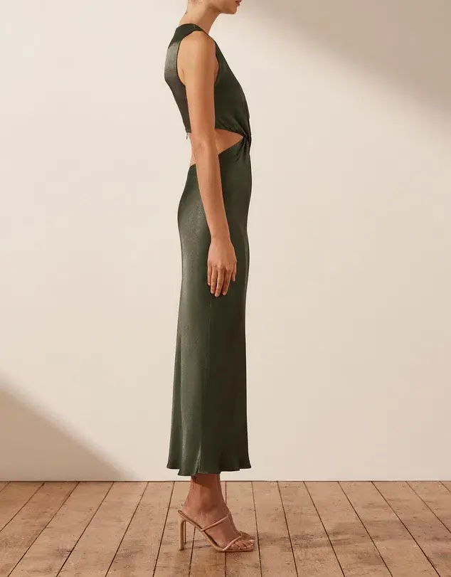 Shona Joy Giorgia Twist Front Sleeveless Midi Dress Forest Size 10 for rent on The Volte - main image