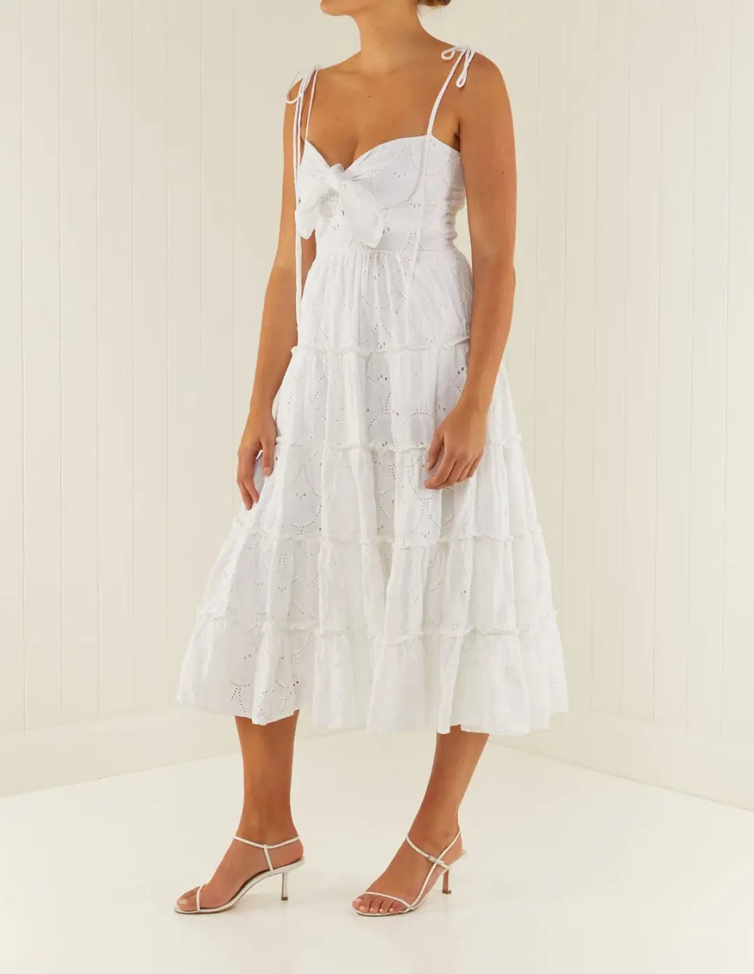 Palm Noosa James Midi Dress in White Linen Size 12 for rent on The Volte - main image