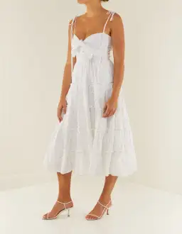 Palm Noosa James Midi Dress in White Linen Size 12 for rent on The Volte - image 2