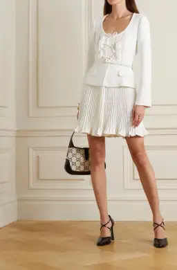 Self Portrait White Belted Bow Mini Dress Size 12 for rent on The Volte - image 1