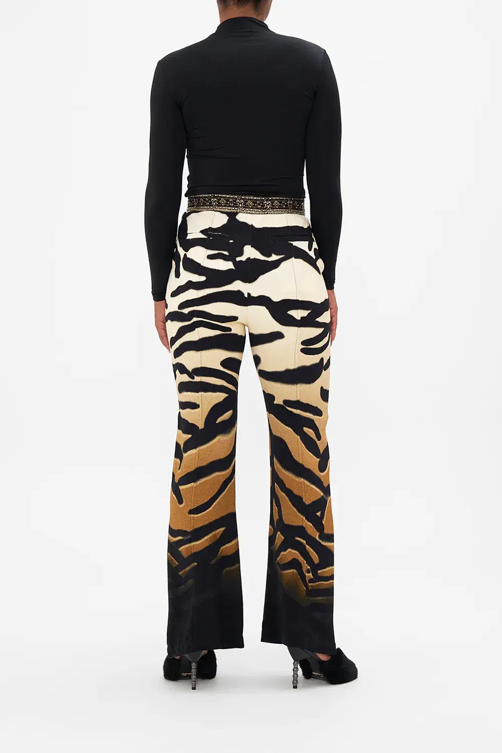 Camilla Full Length Flared Pant Tame My Tiger Print Size L / AU 14 for rent on The Volte - main image
