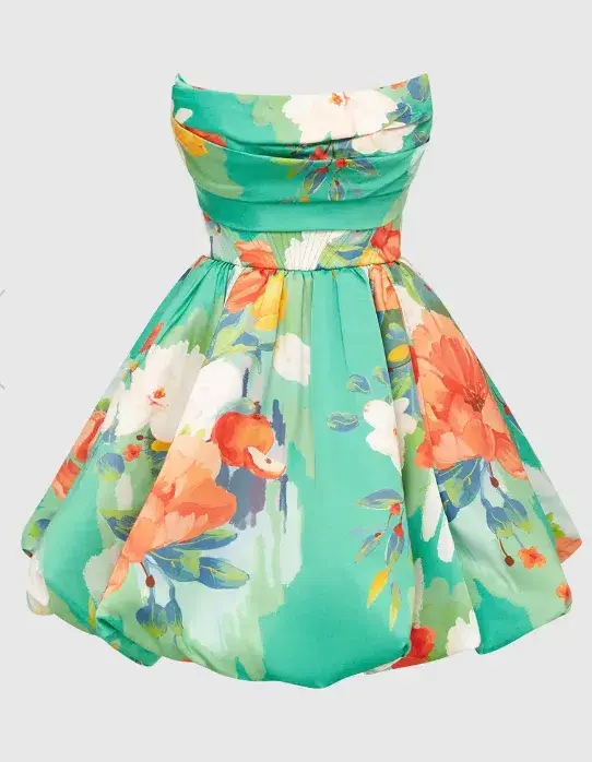 Leo Lin Florescence Bustier Bubble Mini Dress in Lily Pad Green Size 6 for rent on The Volte - main image