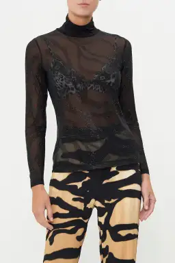 Camilla Jersey Turtleneck Tame My Tiger Black with Camilla Cool For Cats Soft Bra & Camilla Full Length Flared Pant Tame My Tiger (L / AU14) for rent on The Volte - image 2