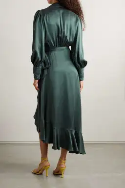 Zimmermann Asymmetric Ruffled Silk-satin Wrap Dress in Green Size 2 / AU 12 for rent on The Volte - image 3