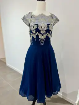 Chi Chi London Chiffon Midi Dress With Embroidery In Navy Size AU 8 for rent on The Volte - image 1