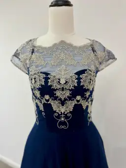 Chi Chi London Chiffon Midi Dress With Embroidery In Navy Size AU 8 for rent on The Volte - image 2
