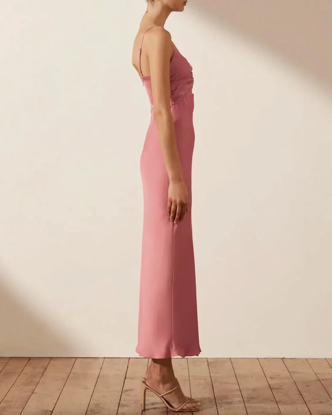 Shona Joy Luxe Twist Front Sleeveless Midi Dress Pink Size 10 for rent on The Volte - main image