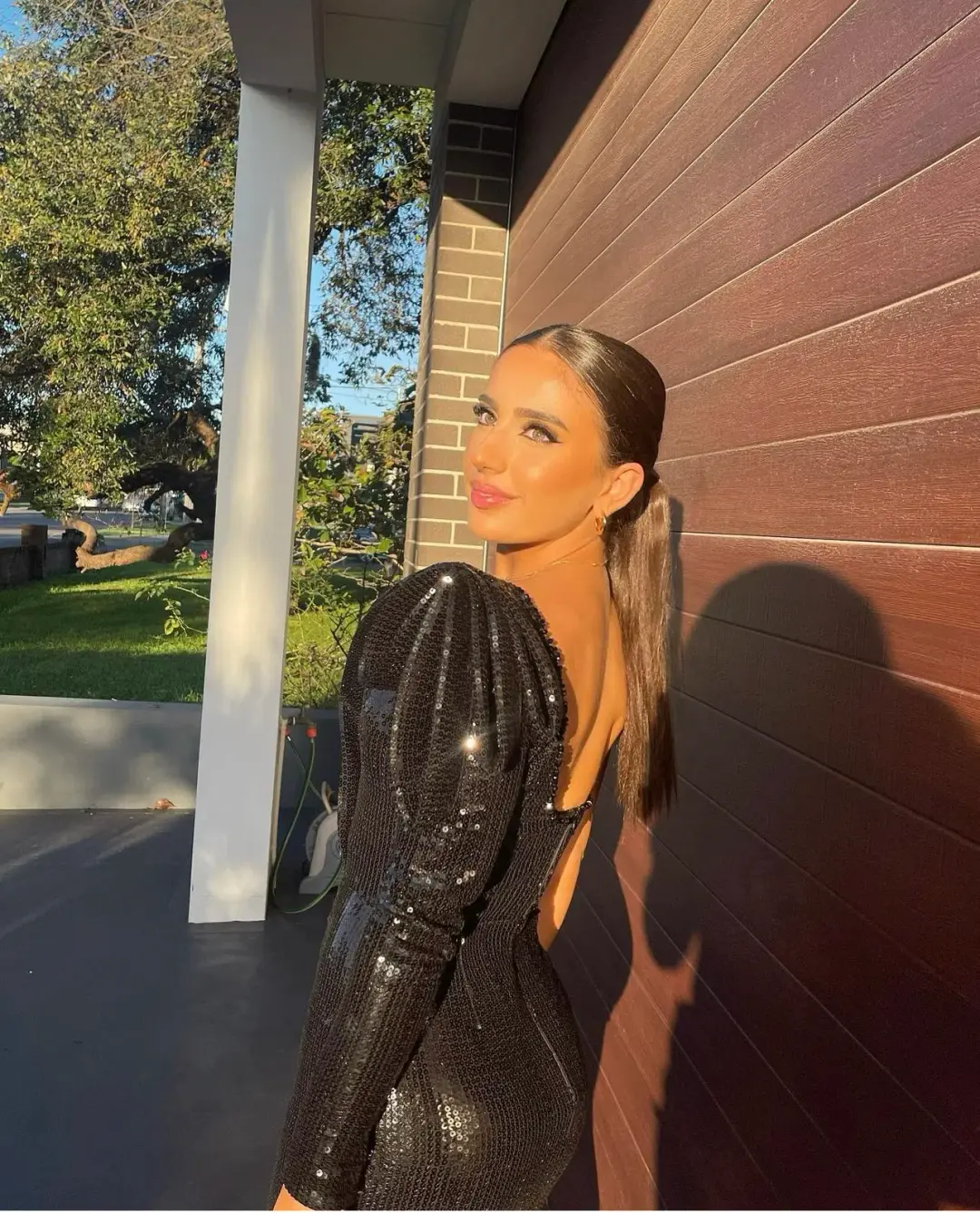 Albina Dyla Gold Couture Black Biker Mini Dress Sequin Size 8 for rent on The Volte - main image