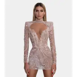 Albina Dyla Gold Couture Rose Gold Beaded Mini Dress Size AU 8 for rent on The Volte - image 3