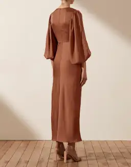 Shona Joy Luxe Twist Front Balloon Sleeve Midi Dress Mocha Size 10 for rent on The Volte - image 5