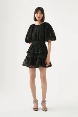 Aje Aveline Broderie Mini Dress Black Size 8
