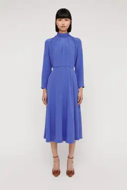 Scanlan Theodore Silk Gather Neck Dress Blue Size 8